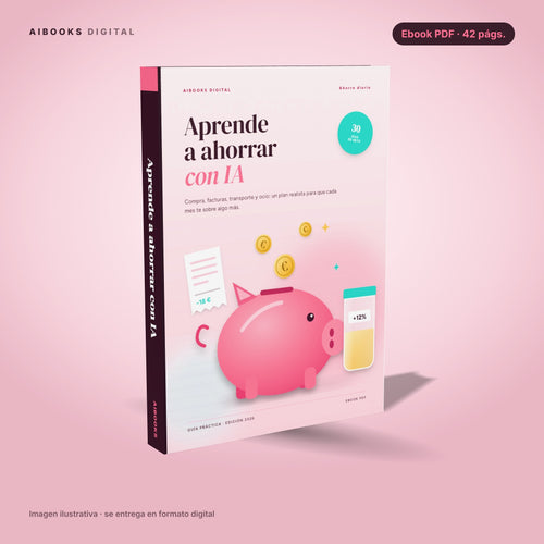 Aprende a ahorrar con IA · ebook en PDF, portada 3D