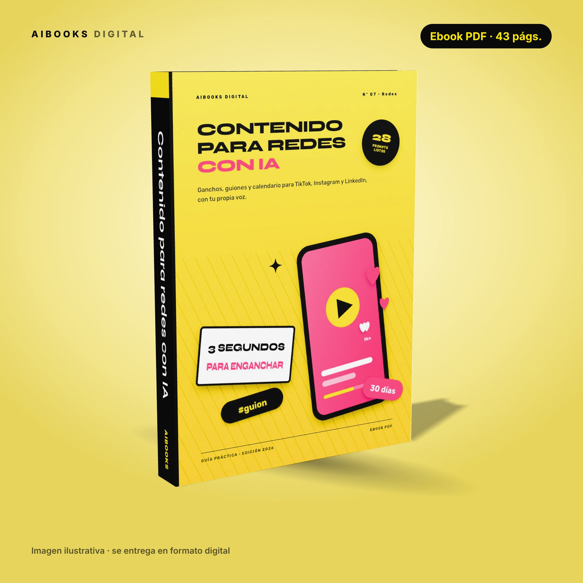 Contenido para redes con IA · ebook en PDF, portada 3D