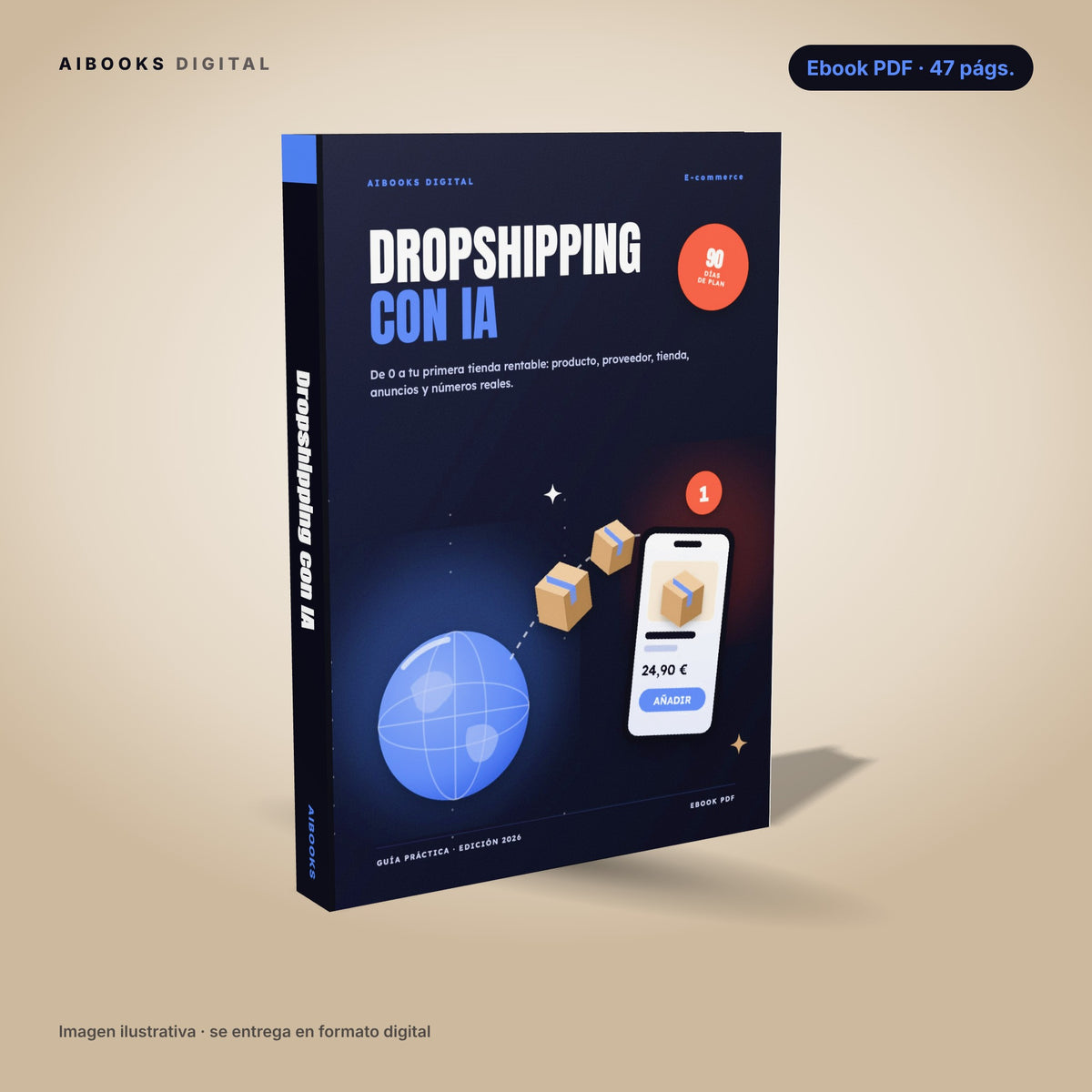 Dropshipping con IA · ebook en PDF, portada 3D
