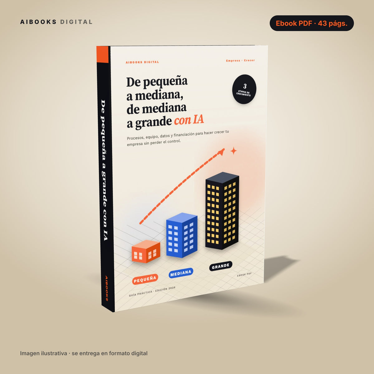 De pequeña a grande con IA · ebook en PDF, portada 3D