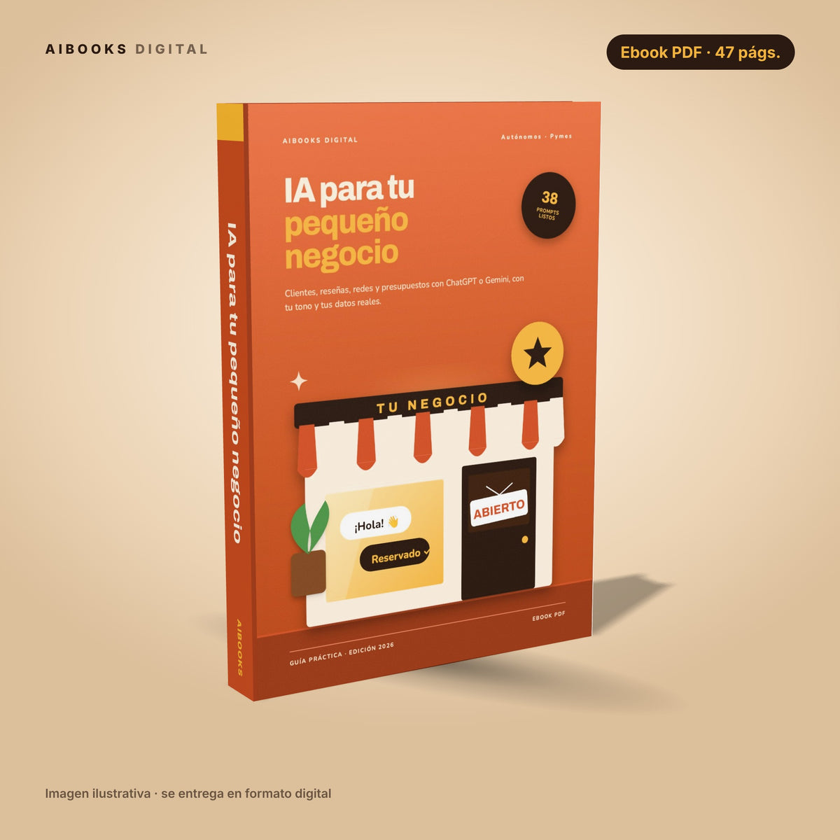 IA para tu pequeño negocio · ebook en PDF, portada 3D