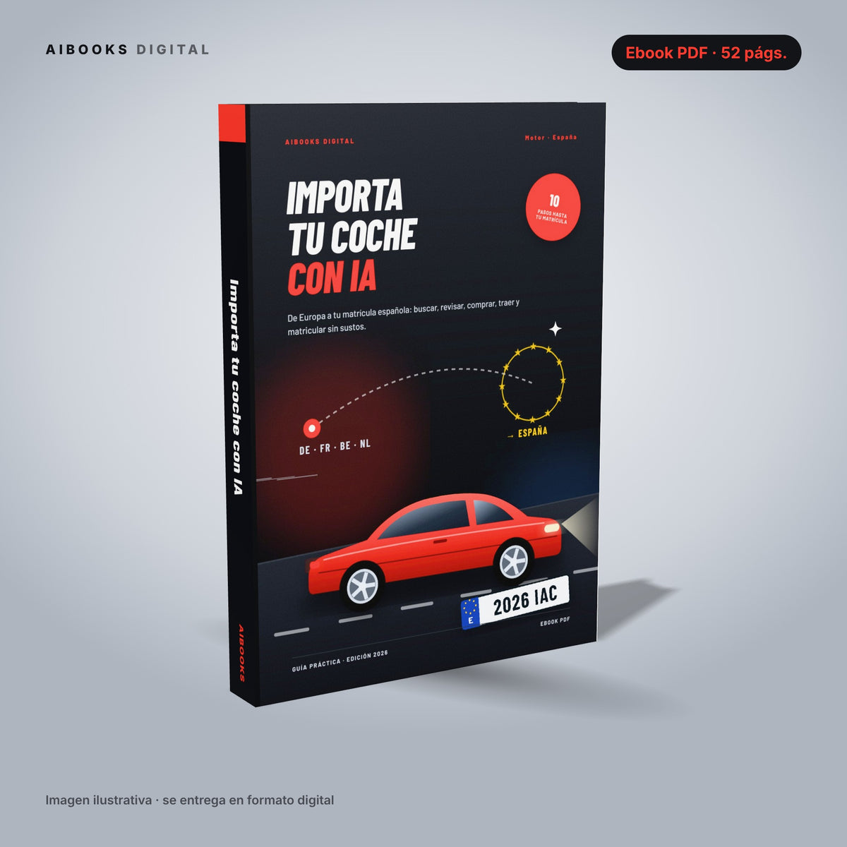 Importa tu coche con IA · ebook en PDF, portada 3D