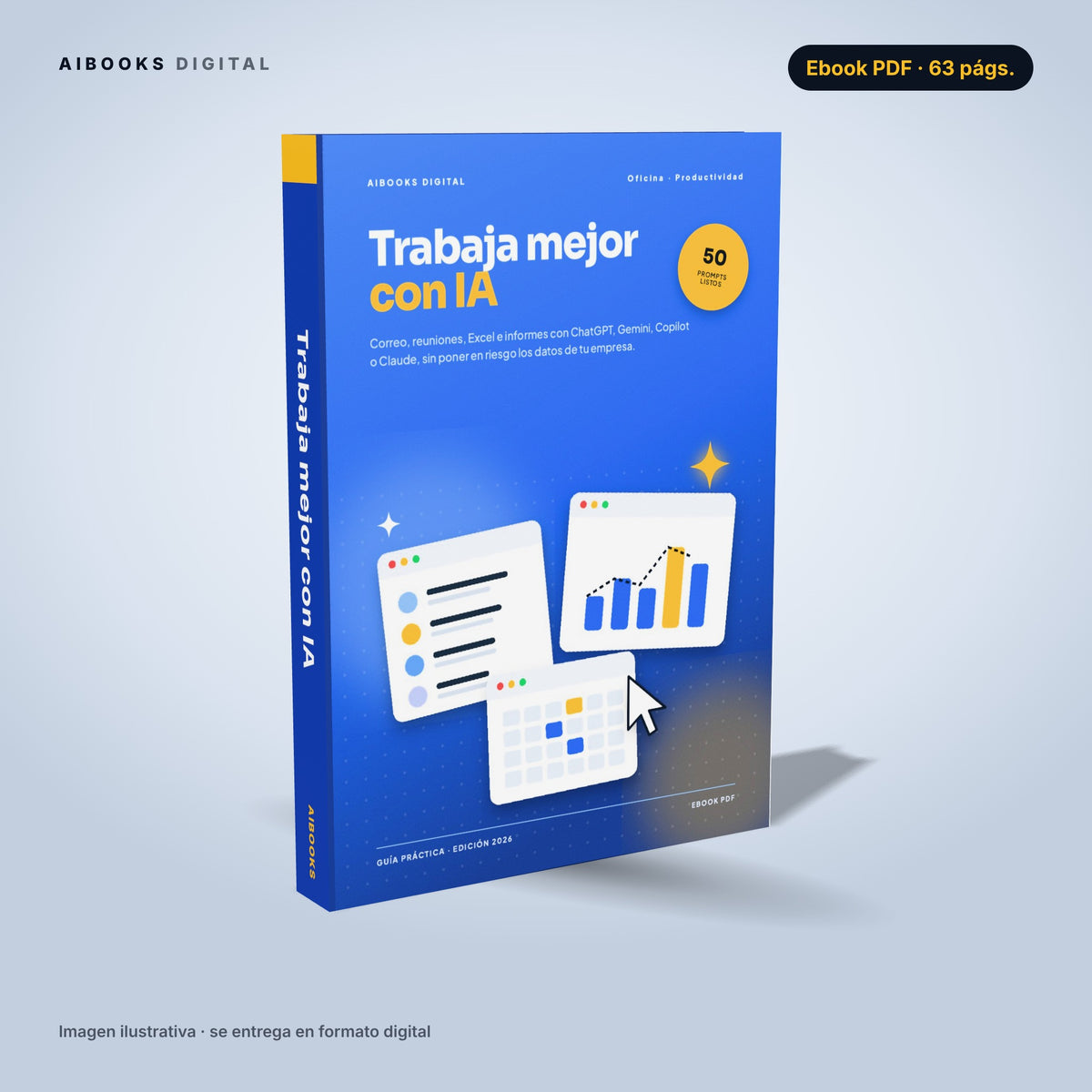 Trabaja mejor con IA · ebook en PDF, portada 3D